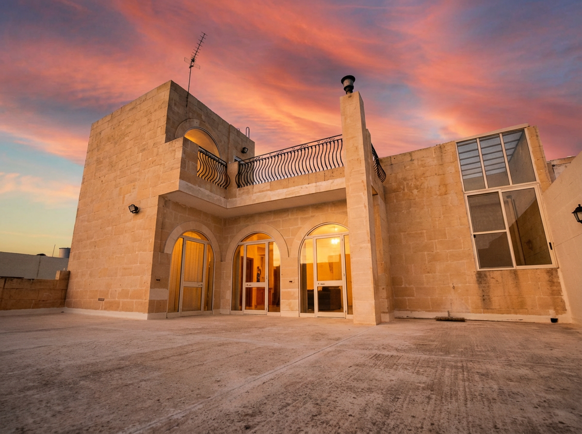 Gozitan limestone house at sunset